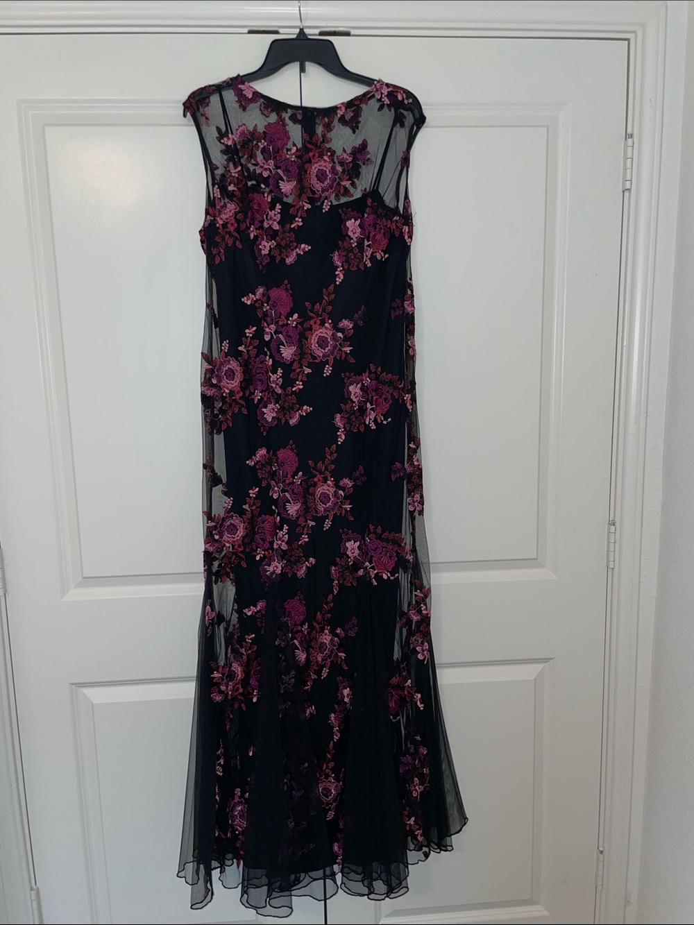 Alex Evenings Floral Embroidered Mesh Overlay Mermaid Gown Black Pink 14